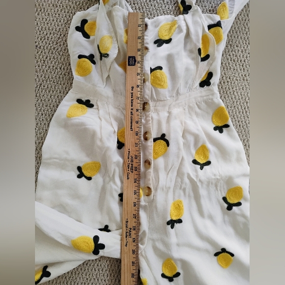 Anthropologie Red Carter Embroidered Lemon Ruffle Wide leg Flare Jumpsuit SMALL - Picture 15 of 15